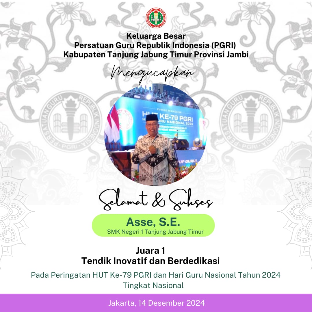 Dedikasi dan Inovasi, Asse, S.E. Sabet Juara 1 Tenaga Pendidikan Berprestasi Tingkat Nasional